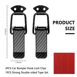 2PCS Car Bumper Clips Hook Lock,Carbon Fiber Hood Pins Toggle Clamp for Quick Fix & Release,Universal Car Accessories Bumper Security Hook Lock Clips for Bumper Fender Tailgate (Large)