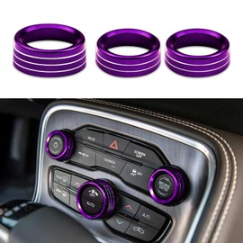 HEVLE 3PCS Air Conditioner Switch Knob Cover, Knobs Decals, Aluminum Alloy Knob Ring Trim Cover, Car Interior Accessories Compatible with Challenger Durango 2015-2022 (Purple)