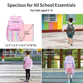 BrainyBees Kids Backpack with Insulated Snack Bag - 15 Inch Backpack for Girls 3 to 8, Lightweight Bookbag for Preschool Kindergarten Elementary School, Safe Reflective Stripe, Pink Unicorn