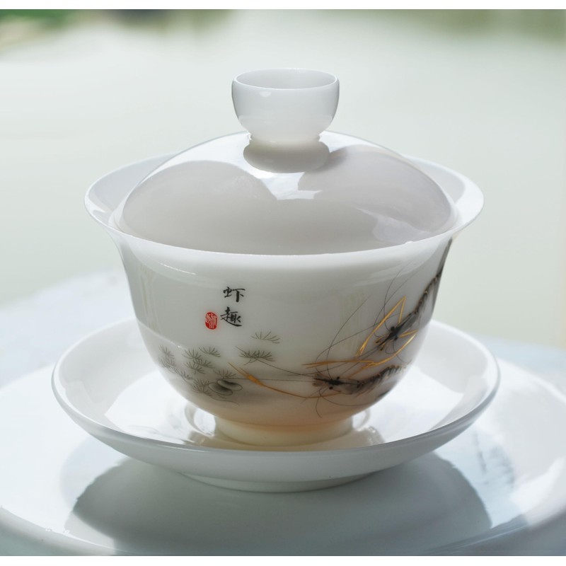 Liang baobao Ice Jade White Porcelain Gaiwan,5oz Teacup Suet-fat Jade
