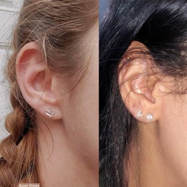 ALEXCRAFT 925 Sterling Silver Post Stud Earrings Set for Women Girls, 14K White Gold Plated Minimalist Piercing Earrings Twist Heart Cinquefoil Flower Zirconia Studs Earring(6 Pairs)