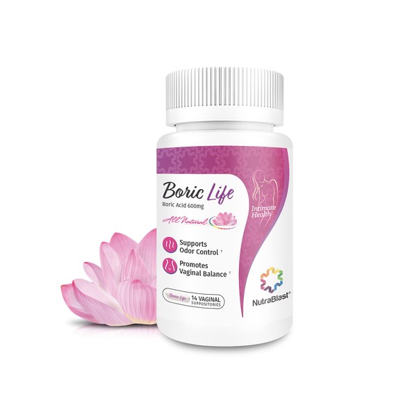 NutraBlast Boric Acid Vaginal Suppositories - 100% Pure Made in USA - Boric Life Intimate Health Support (14 Count)