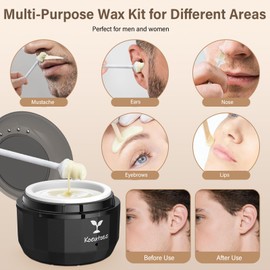 Koeutoze Nose Waxing Kit for Men and Women, Nose Hair Removal Wax with 100g Wax Beads, 5 Nose Ear Waxing Sticks and 10 Moustache Stencils for Home & Travel, Smart Wax Pot with USB Rapid Heating