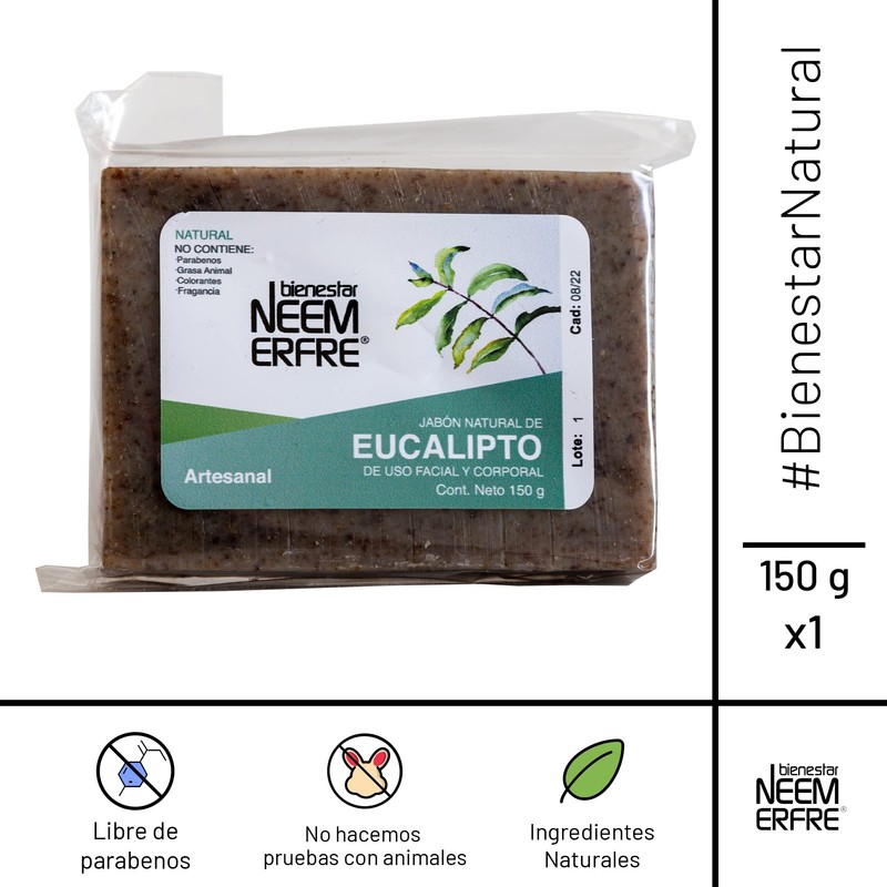 bienestar NEEM ERFRE Jabón Natural Artesanal Eucalipto con Aceite Neem