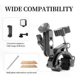 FIFIELD Super Clamp with 360°Dual Ballhead Magic Arm, Camera Phone Mount with 1/4" Thread, Light Clamp Umbrella Desk Studio Stand Holder Adapter for Tripod, Compatible with DJI 3, Insta360