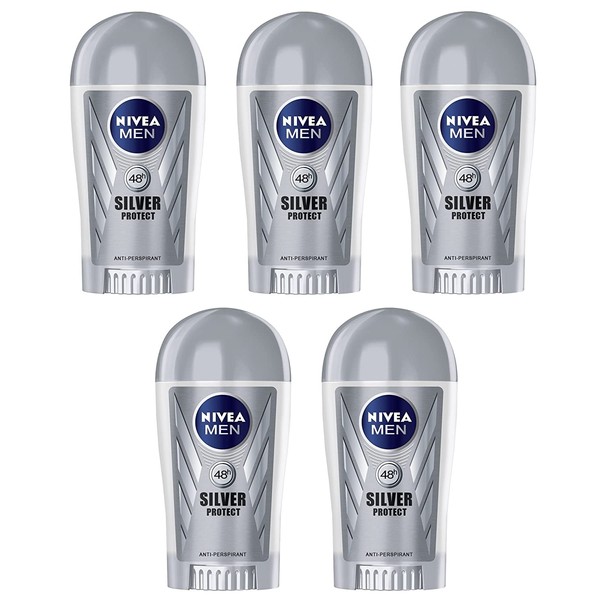 5x Nivea Silver Protect Anti-perspirant Deodorant Solid Stick for Men 5x40ml (Pack of 5)