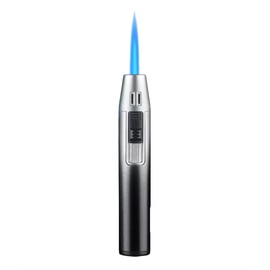 Navpeak Mini Torch Lighter Windproof Jet Blue Flame Lighters Compact Portable with Gas Window Refillable Butane Torch for Candle Craft Outdoor BBQ Grill (Butane Not Included)(Black&Silver)