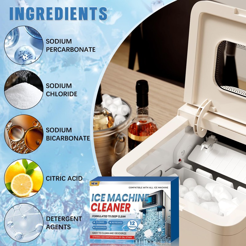 Ice Machine Cleaner Maker Descaler, 12 Ice Maker Cleaner Tablets,