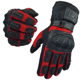 Men's Premium Motorcycle Leather Gloves Motorbike Protection Hard Knuckle Motorbike Textile (RED, XX-Large)