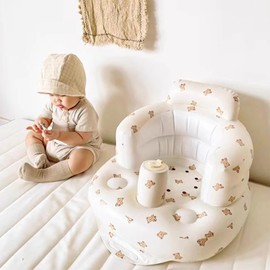 Inflatable Baby Seat - Infant Safety Support, Blow Up Baby Floor Seat with Built in Air Pump- Perfect for Travel, Beach, Camping - Ideal for Babies 3 Months and Up (Bear)