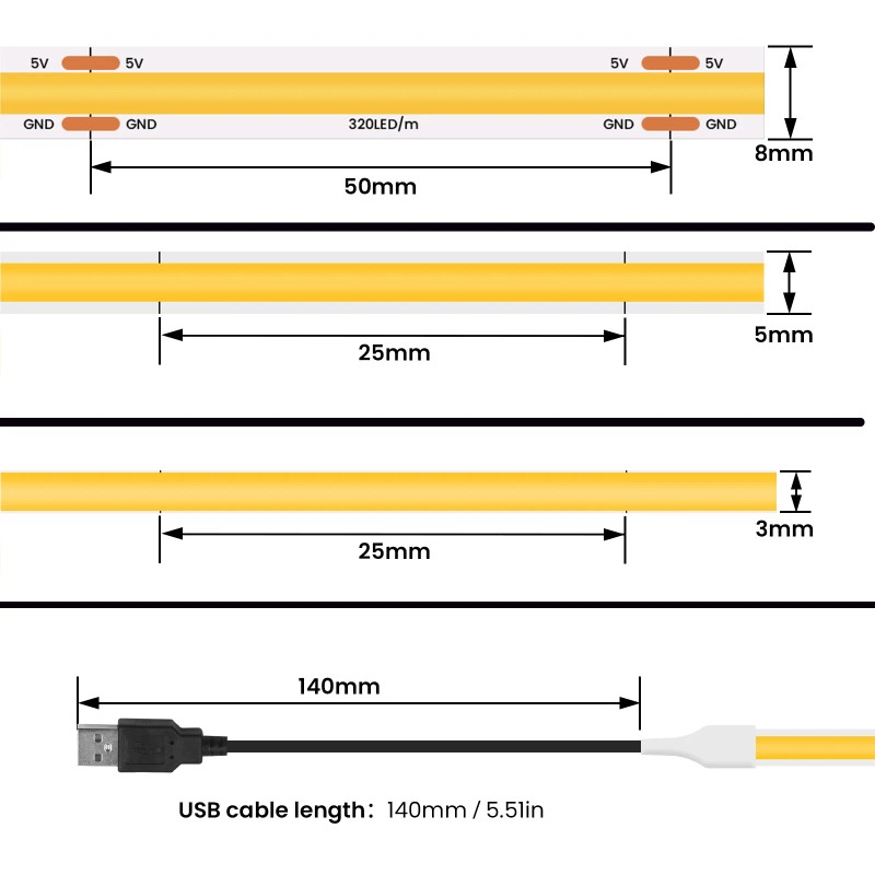 Toolzia Flexible COB LED Strip Light, High Brightness