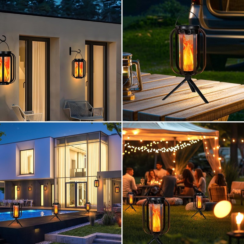 Solar Lantern Outdoor Lights,2 Pack Waterproof Solar Powered Lanterns with