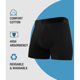 YESWEL YESWEL Incontinence Underwear for Men, 150ML Absorbency Washable Reusable Cotton Heavy Flow Bladder Leak Proof Boxer Briefs (Black, Large)