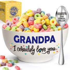 YEUYUQIU Grandpa Gifts from Granddaughter - Birthday Gifts for Grandpa from Grandkids, Grandpa Cereal Bowl and Cereal Killer Spoon Set - Ideal Father's Day Christmas Gifts for Grandfather