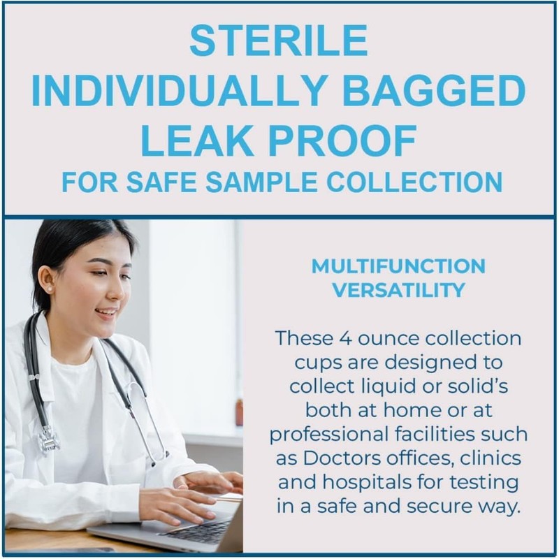 Vakly Sterile Specimen Cups Individually Bagged with Lids [3 Count]