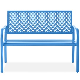 Best Choice Products Outdoor Bench 2-Person Metal Steel Benches Furniture for Garden, Patio, Porch, Entryway w/Geometric Backrest, 790lb Capacity - Ocean Blue