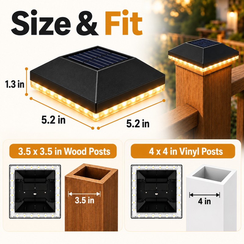 2-Pack Solar Post Cap Lights for 3.5 & 4-Inch Square