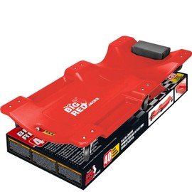 BIG RED TRP6240 Torin Blow Molded Plastic Rolling Garage/Shop Creeper: 40" Mechanic Cart with Padded Headrest, Dual Tool Trays and 6 Casters, Red