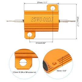 PATIKIL 25W 0.01 Ohm Aluminum Shell Resistor, 2 Pack Aluminum Housing Resistor Housed Case Wirewound Resistors Screw Tap Power Resistor 5% Tolerance, Golden