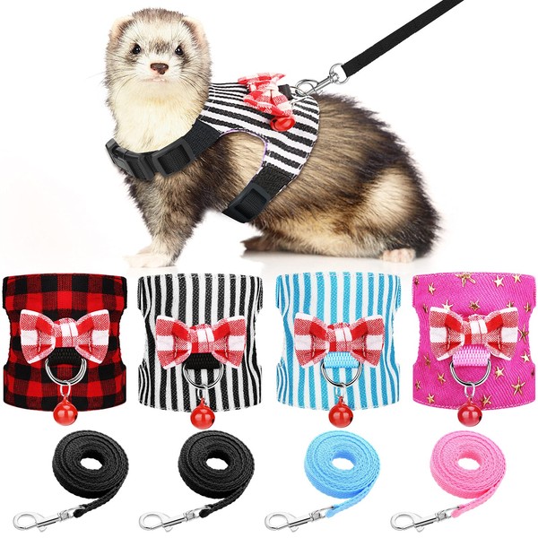 4 Pieces Small Pet Harness Vest and Leash Set with