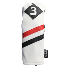 Majek Retro Golf Headcovers White Red and Black Vintage Leather Style 3 5 X H Fairway Wood and Hybrid Head Cover Classic Look