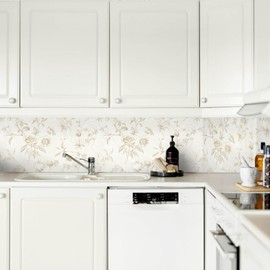 Ismoon Peel and Stick Wallpaper Floral Vintage Stick on Wall Paper Beige French Textured Contact Paper for Cabinet Removable Self Adhesive Wallpaper Vinyl Roll Shelf Deco, 17.3x78.7in