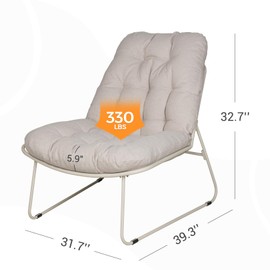 Grand patio Outdoor Chair with Cushion, Modern Metal Outdoor Lounge Chair for Patio Porch Deck Garden, Weather Resistant and Easy to Maintain, Beige