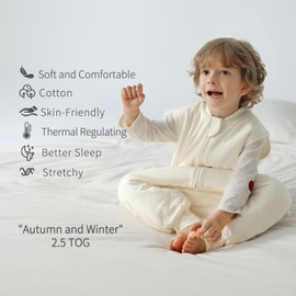 usbettas Toddler Sleep Sack with Feet 3t-4t, 2.5 Tog Baby Sleep Sack with Legs for Winter, Thermostatic Cotton Baby Sleeping Sack, 2-Way Zipper Baby Wearable Blanket for Walkers