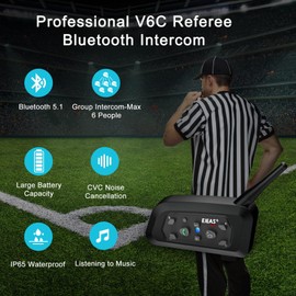 EJEAS V6C Referee Bluetooth Intercom, 850 mAh Full Duplex 1200 M Wireless Bluetooth Interphone with Referees Headset and Running Armband for Soccer Hockey Rugby Sport, USB-C (Pack of 2)