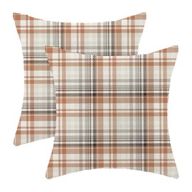 Gohdiwh Fall Pillow Covers 18x18 Set of 2, Orange Buffalo Plaid Pattern Decorative Throw Pillows Linen Autumn Thanksgiving Cushion Pillow Covers for Sofa Couch Outdoor Decor