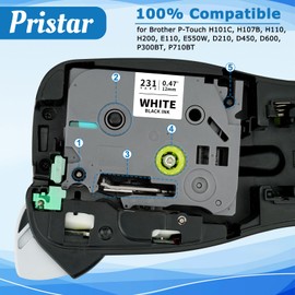 Pristar Compatible with Brother TZe-231 TZe231 TZ-231 TZe 12 mm 0.47 Laminated White Label Tapes for Brother P-touch PT-H100R PT-D400 H105 E100 PT-1000 PT-H110 H101 H107B D210 H100L B D410 E110VP H200