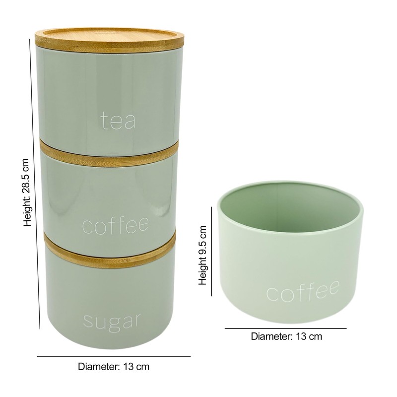 Set of 3 Stackable Tea Coffee Sugar Canister Airtight Food