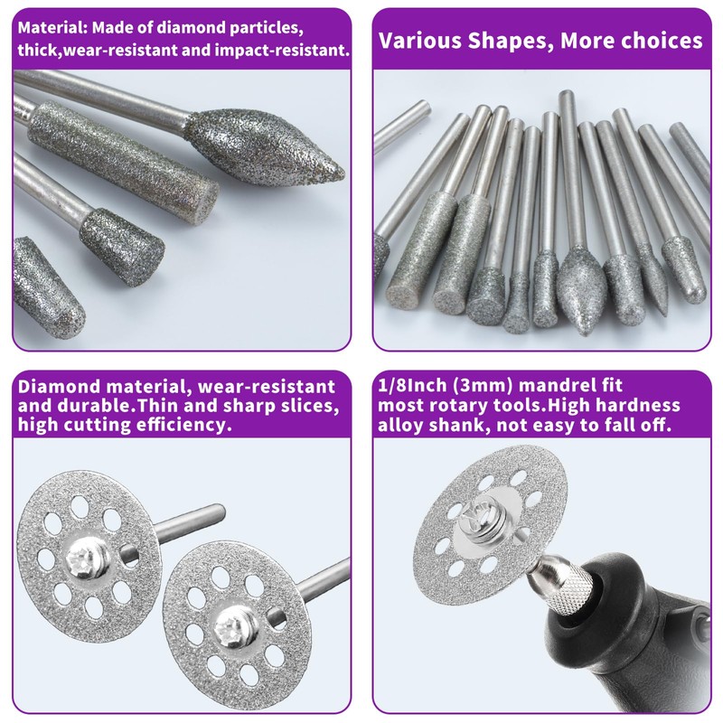 Diamond Grinding Bit Set for Dremel, Rotary Tool Grinding Cutting