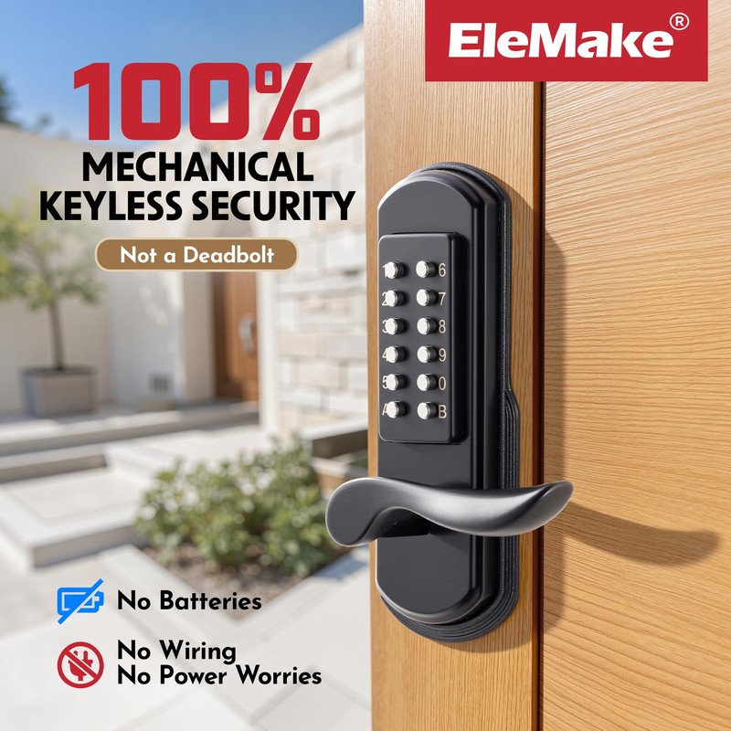 Elemake Keyless Door Lock with Keypad, Right Handed Mechanical Door