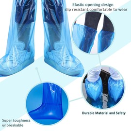 Disposable Shoe Covers Blue Rain Shoes and Boots Cover Plastic Long Shoe Cover Clear Waterproof Anti-Slip Overshoe for Women Men Water Boots Cover Rainy Day Use Cover (10 Pack(5 Pairs))