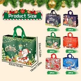 12 Pack Extra Large Christmas Bags for Gift, Reusable Christmas Tote Bags with Handles, Multifunctional Non-Woven Christmas Bags, Christmas Shopping Bags Xmas Gift Bags, 43 x 32 x 18cm, 43 x 32 x 18cm