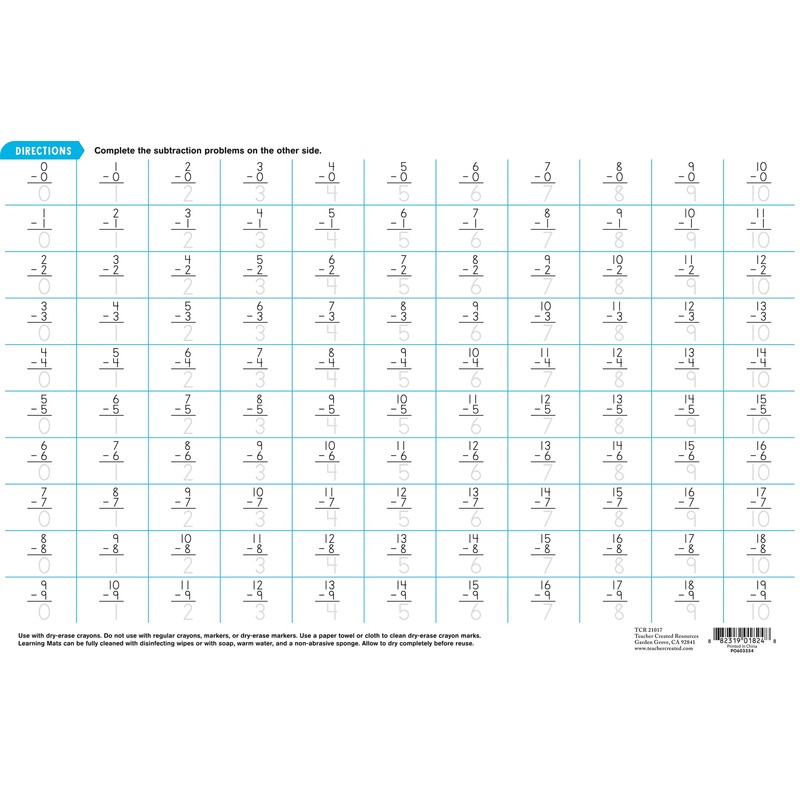 Teacher Created Resources Subtraction Learning Mat