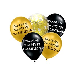 JumDaQQ The Man The Myth The Legend Balloons Black and Gold Confetti Funny Party Balloons Boy Father/Fathers Day Birthday Retirement Decoration 26 Pack