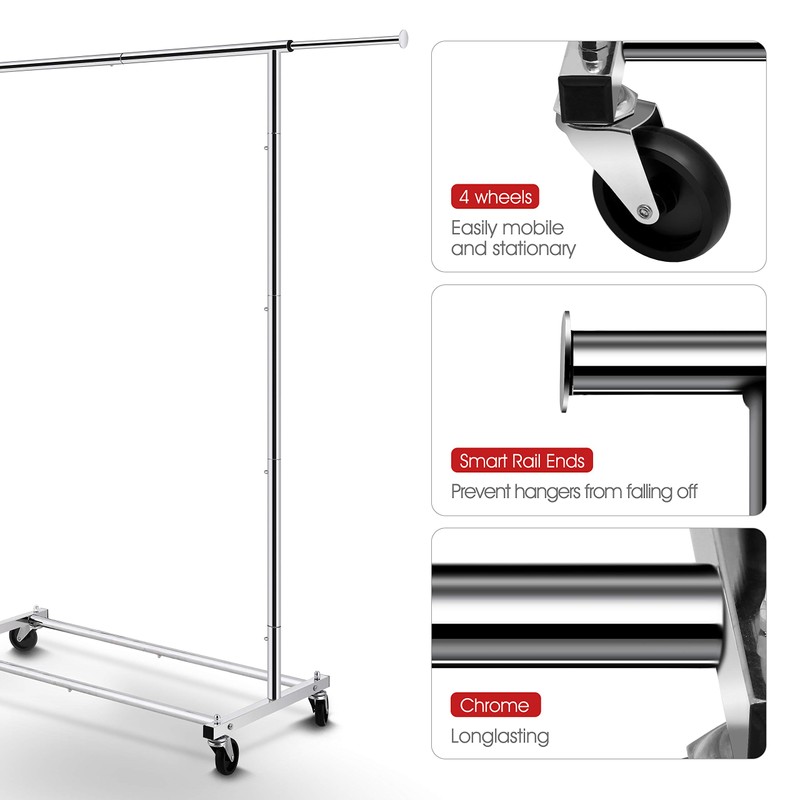 Simple Trending Standard Rod Clothing Garment Rack, Rolling Clothes Organizer