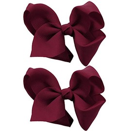 NYFASHION101 Toddlers' Girls' Smooth Grosgrain Ribbon Bow Alligator Clip, Burgundy