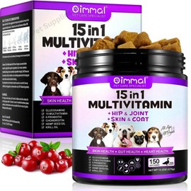 oimmal 15 in 1 Dog Multivitamins and Supplements, Dog Hip and Joint Supplement, 150 CT