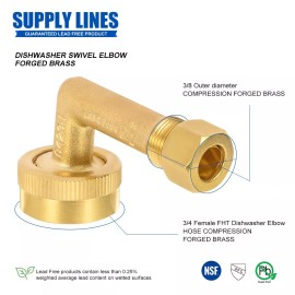 EFIELD 10 PCS3/8" OD Compression X 3/4" Female Dishwasher Swivel  Elbow, No Lead