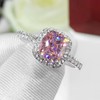 Adjustable Silver Rings For Women Simulated Diamond Square Pink Ring