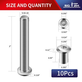 5/16-18 x 2 Inch 10Pcs Flat Head Hex Socket Cap Screws Bolts Barrel Nuts Kit, 304 Stainless Steel 18-8, Full Thread by SG TZH (with Hex Spanner)