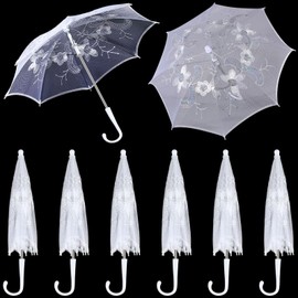 SilTriangle 6 Pack Mini White Lace Umbrella Bulk Sequins Embroidery Parasol Vintage Bridal Lace Decorative Umbrella for Tea Party Wedding Party Baby Shower Photography Prop (19.7 Inches)