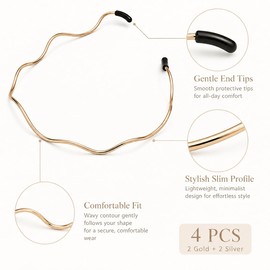 4Pc Thin Metal Headbands, Wavy Headband, Fashionable Hair Accessories for Women and Girls