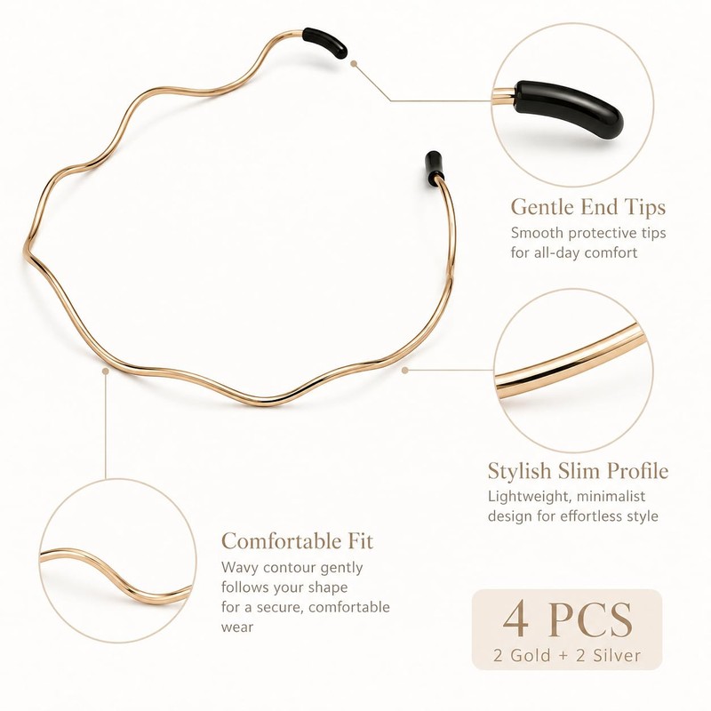 4Pc Thin Metal Headbands, Wavy Headband, Fashionable Hair Accessories for