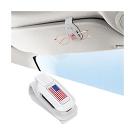HZEL Sunglasses Holders for Car Sun Visor, Magnetic American Flag Auto Glasses Ticket Card Hanger Clip, Patriotic Vehicle Interior Eyeglass Mount Accessories, Universal for SUV Truck (White/Silver)