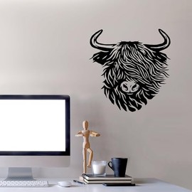 Vinyl Wall Decal Highland Portrait Scottish Cattle Cow Cute Head Stickers Mural Large Decor (g8921) Black
