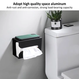 Wall Mount Tissue Box Holder, Black Tissue Box Holder Stand Wall Mount Napkin Organizer for Tissues, Trash Bag, Gloves